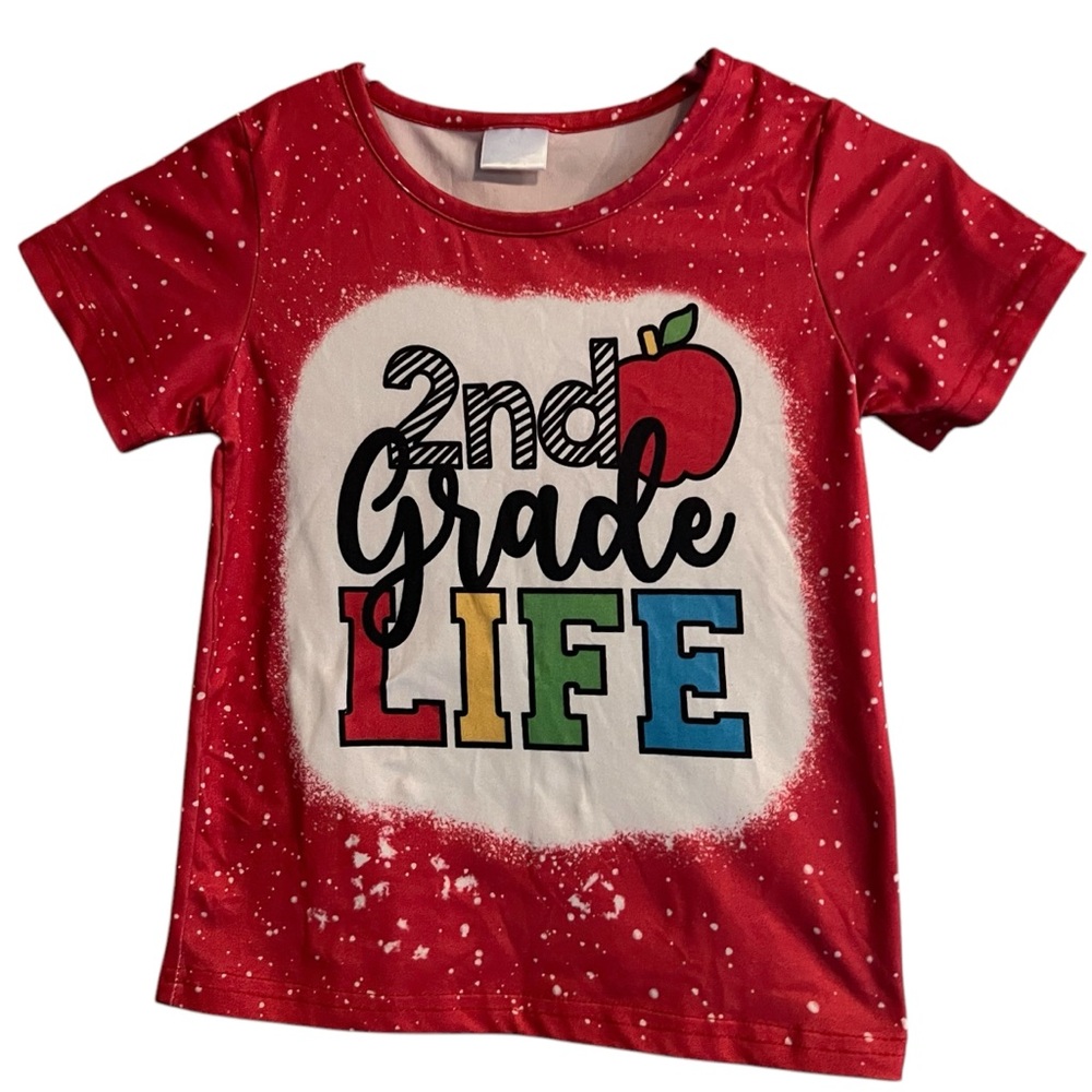 2nd Grade Life Red Bleached Style Tee Kids Size 6Y
